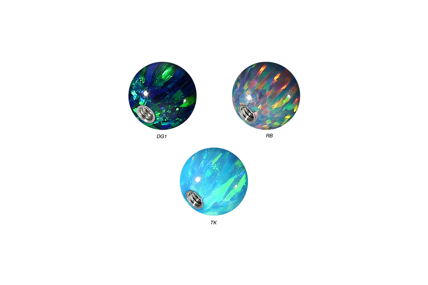 SET Synthetischer Opal Schraubkugel mit Chirurgenstahl-Gewinde von Piercingline